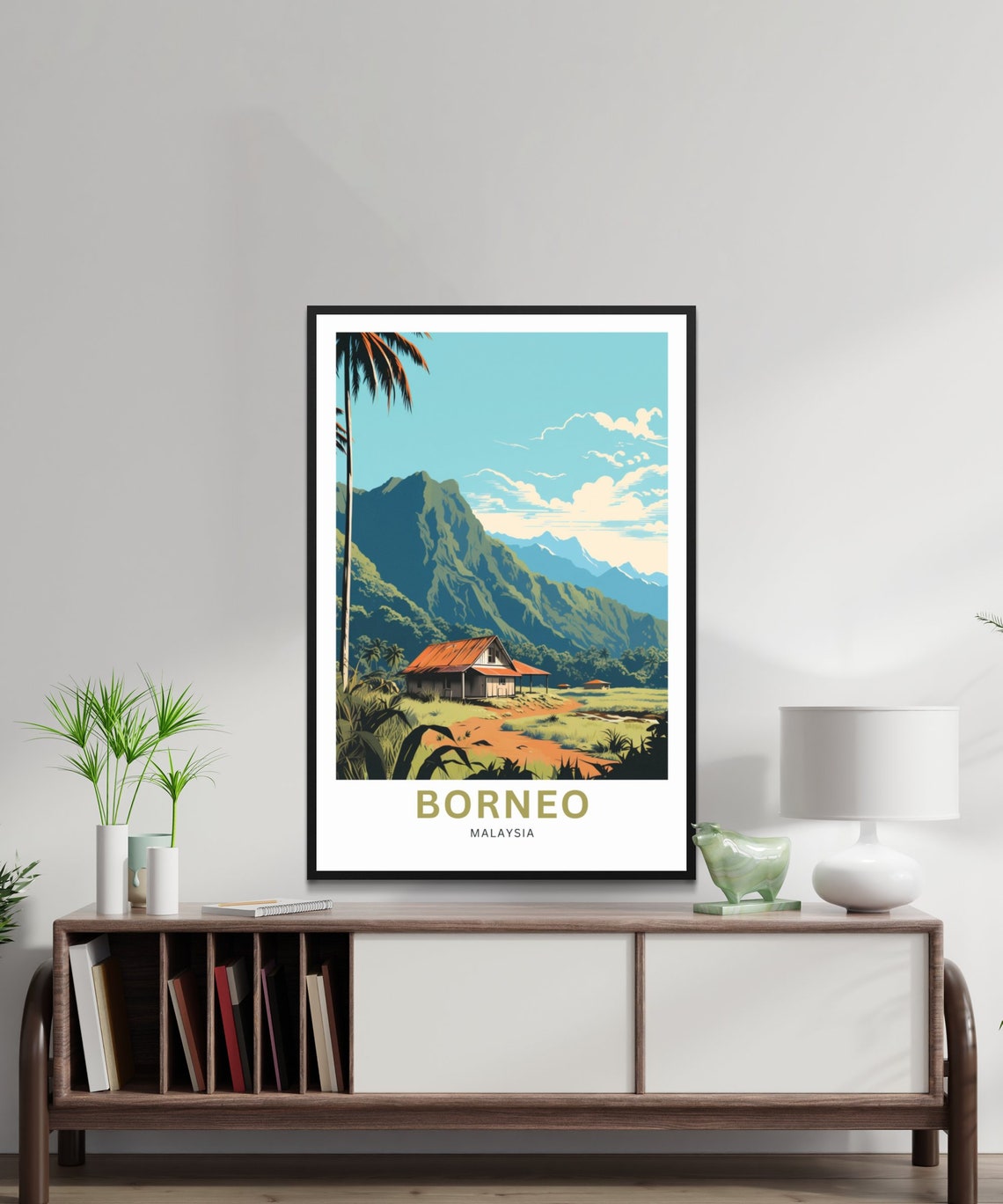 Borneo Malaysia Jungle Mountain Rustic House Travel Art Poster - Image 3