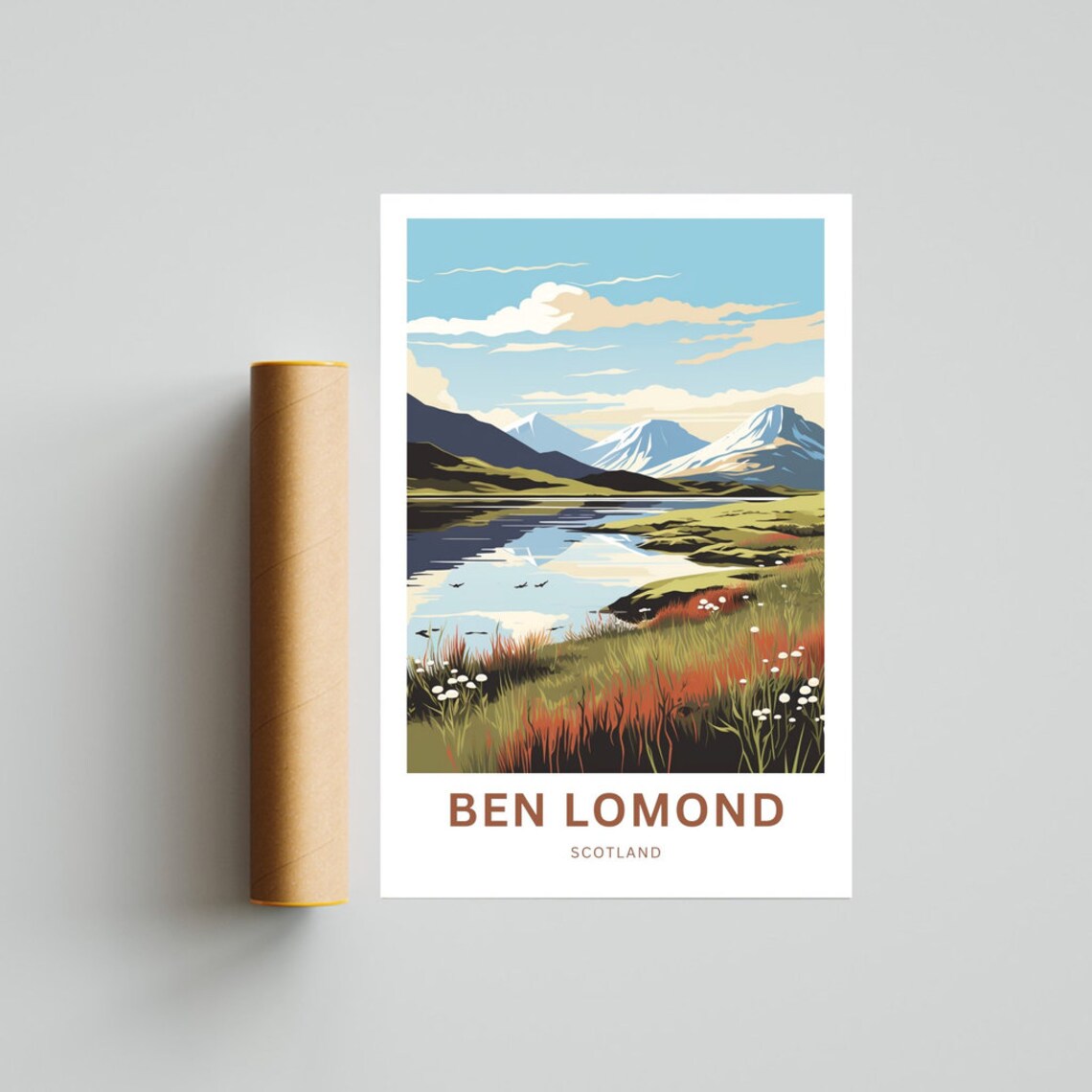 Ben Lomond Scotland Moorland Lake Sunset Hues Retro Mountain Poster - Image 3