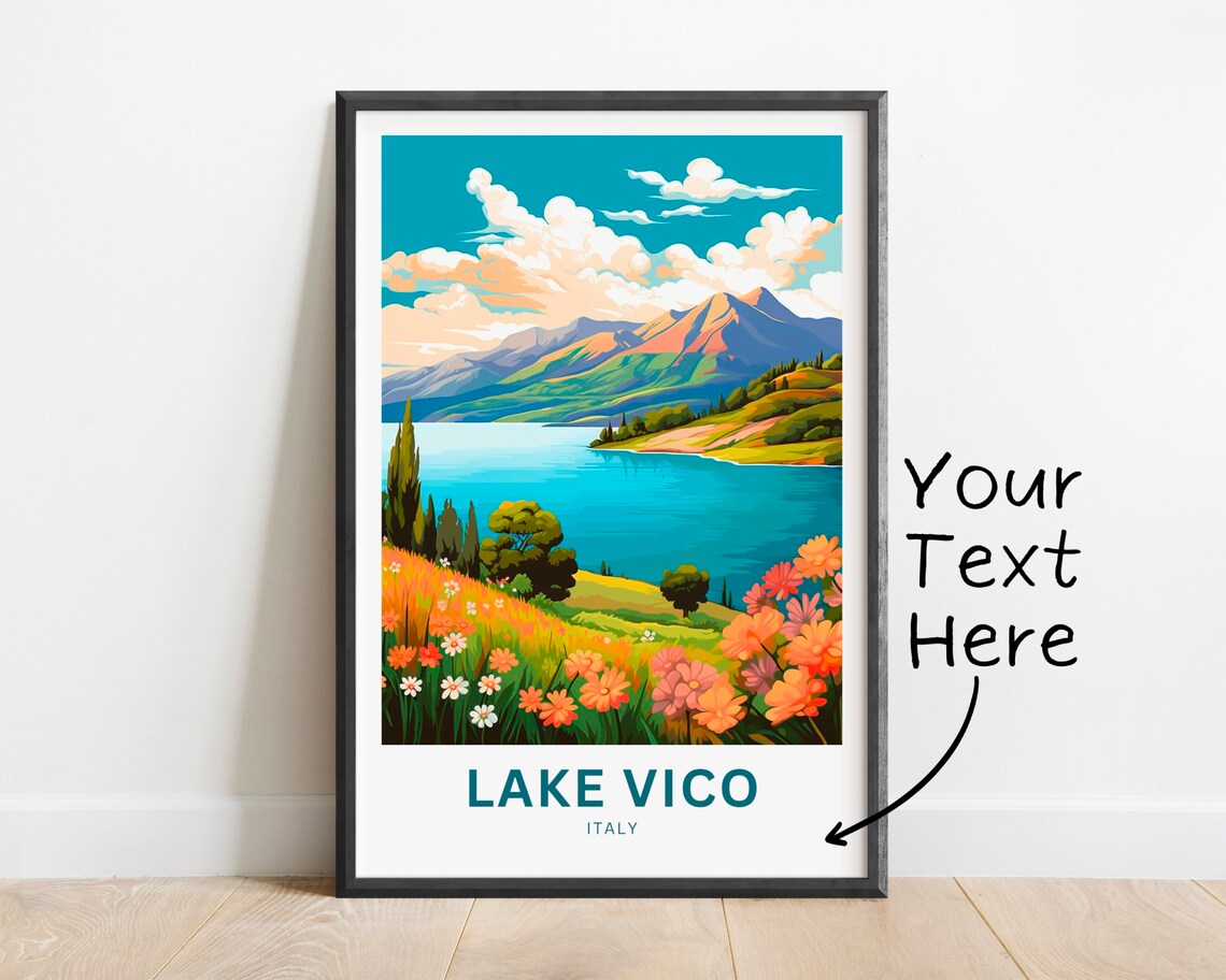 Lake Vico Italy Mountain Lake Floral Personalized Travel Poster