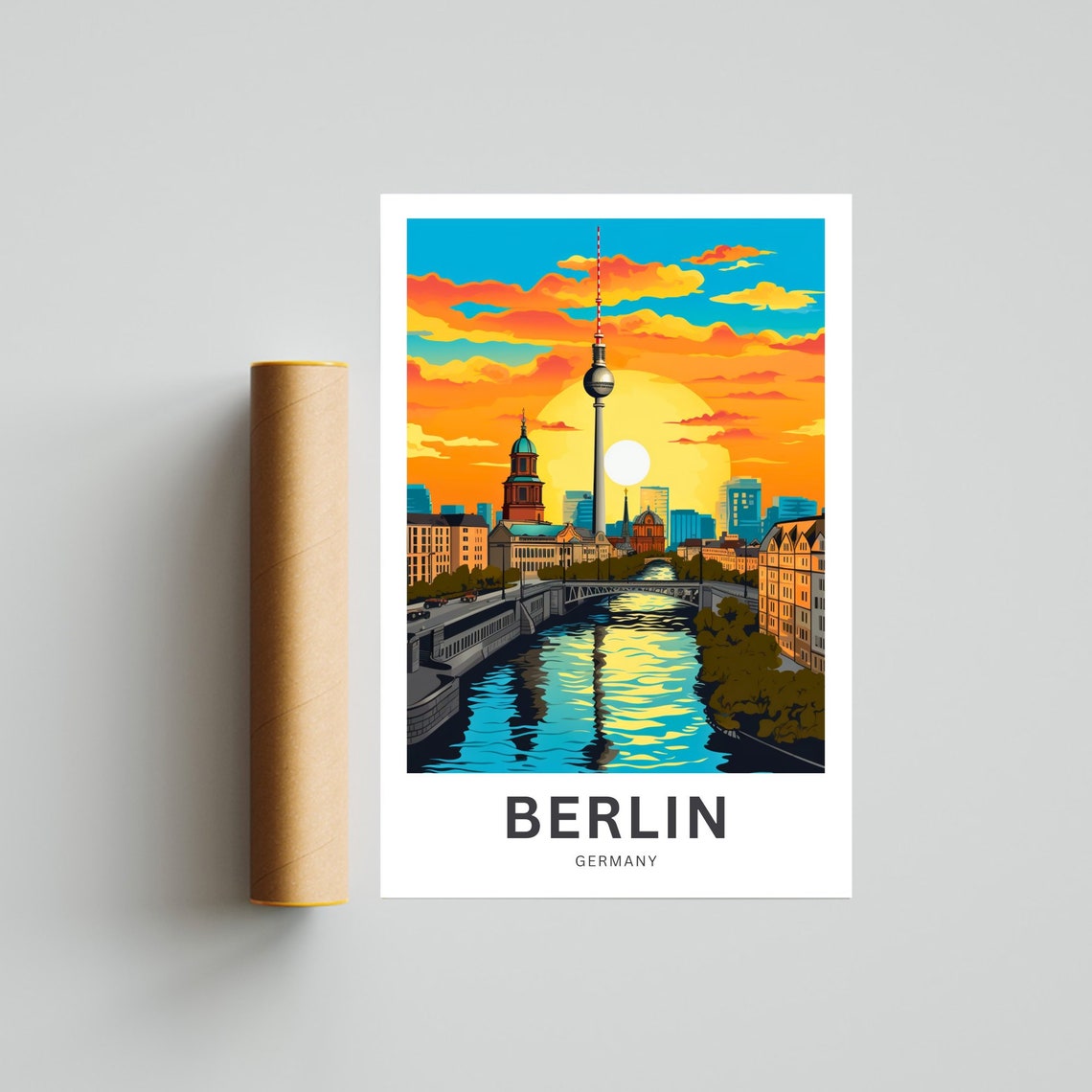 Personalized Berlin Fernsehturm Bridge Sunset Germany Travel Poster - Image 4