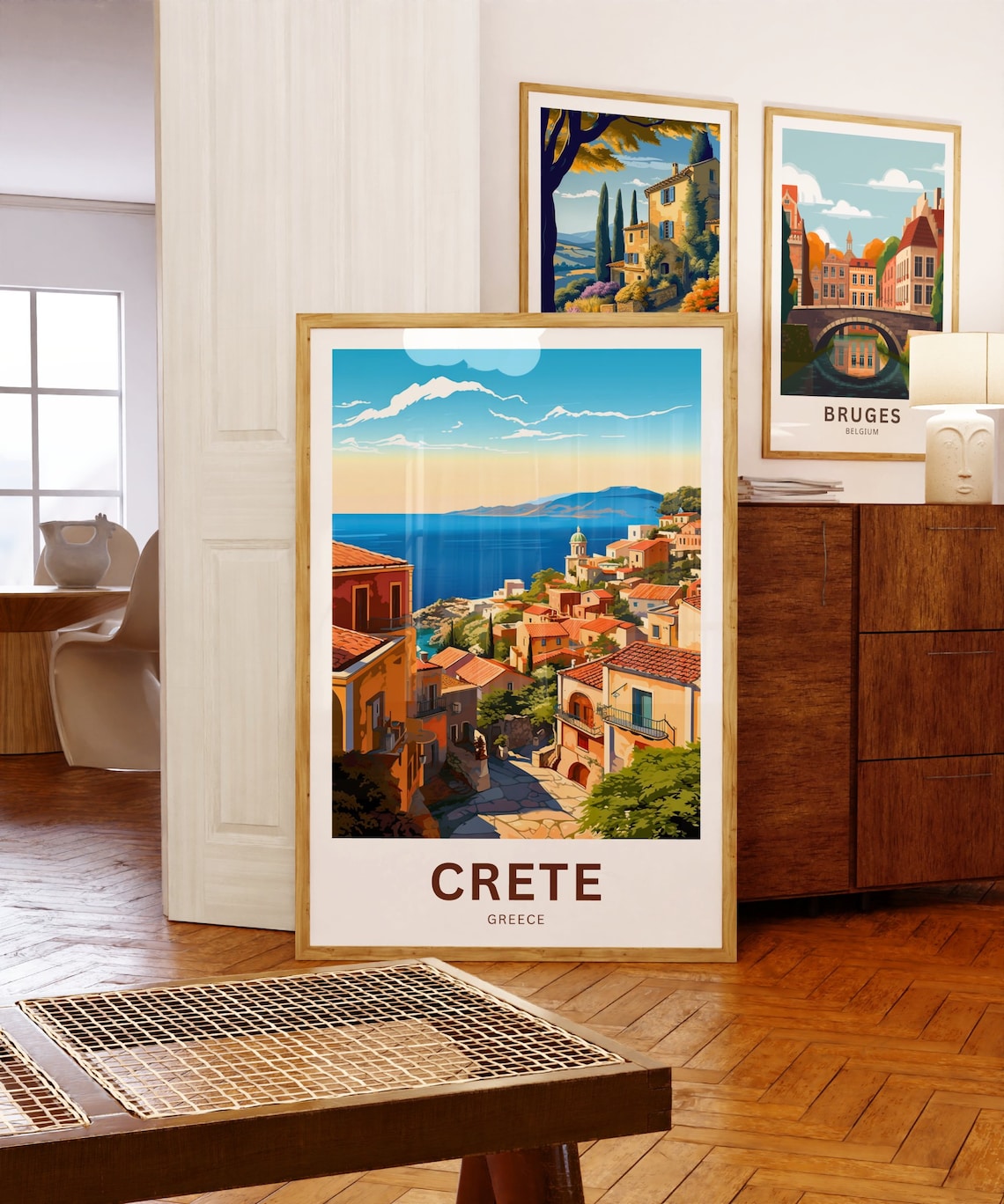 Crete Greece Old Village Street Stone Houses Sea Travel Poster - Image 5