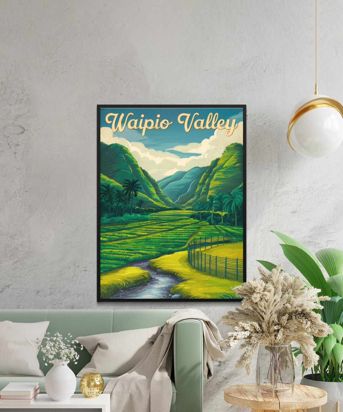 Waipio Valley Vintage Hawaii Green Valley Stream Retro Travel Poster - Image 2