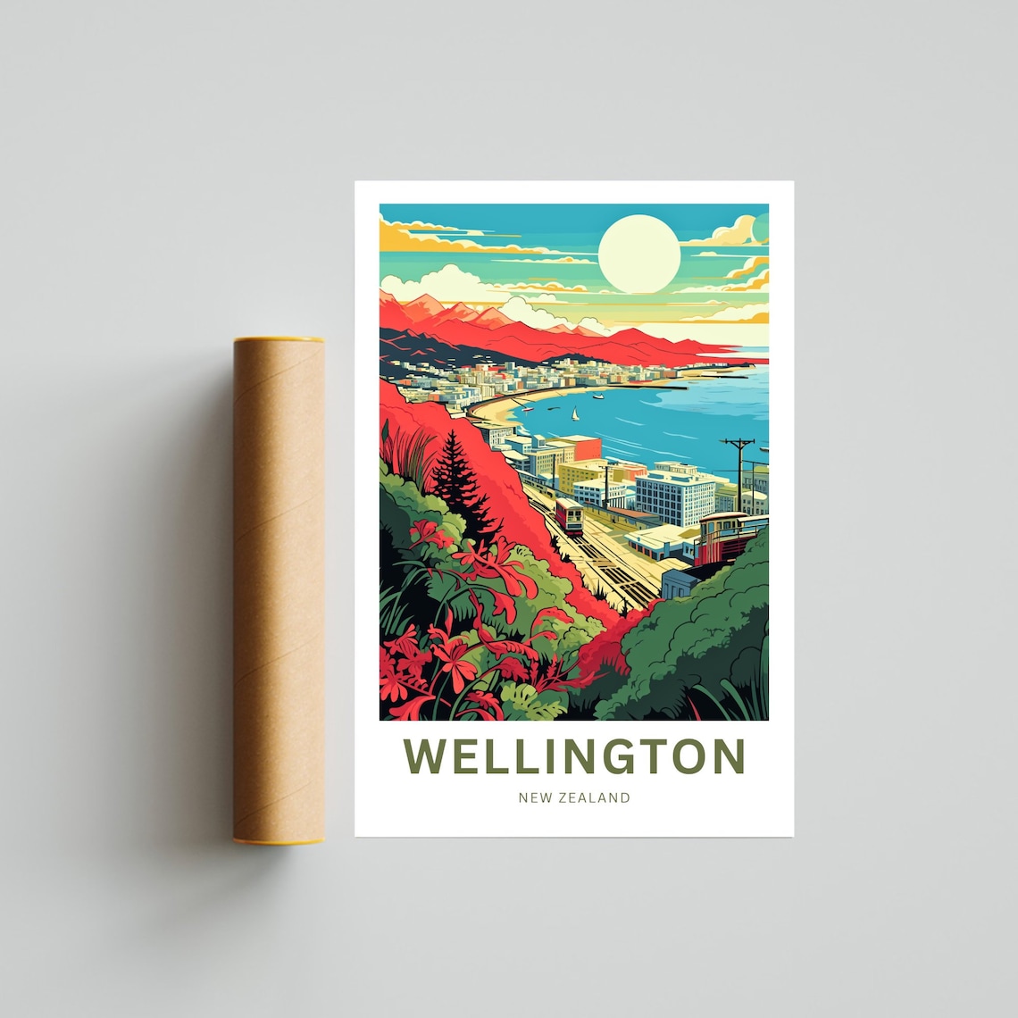 Wellington New Zealand Harbor Bay Moonlit Hills View Travel Poster - Image 4
