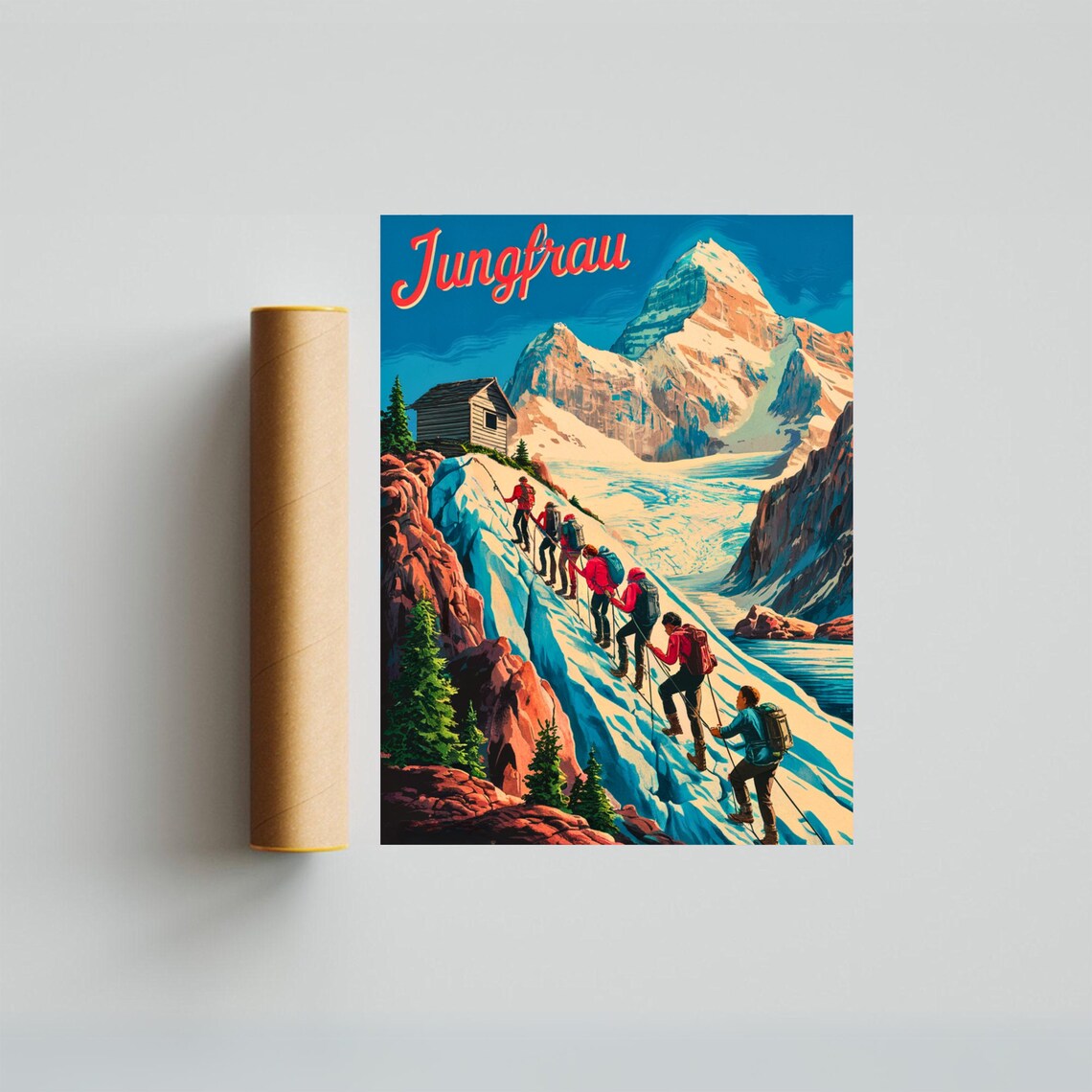 Jungfrau Switzerland Vintage Glacier Climbers Retro Travel Poster - Image 3