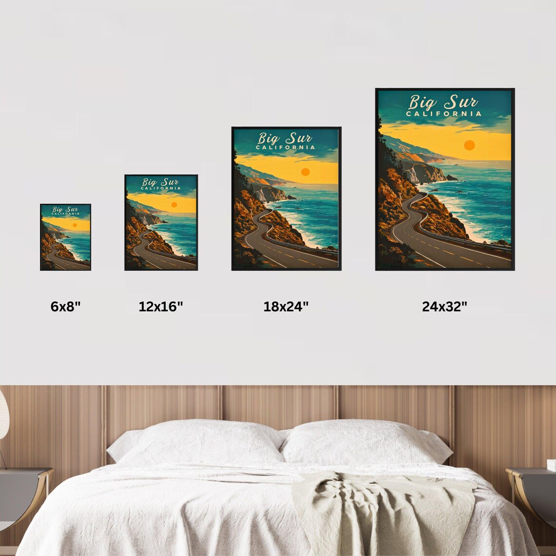 Big Sur California Vintage Coastal Highway Golden Sunset Poster - Image 4