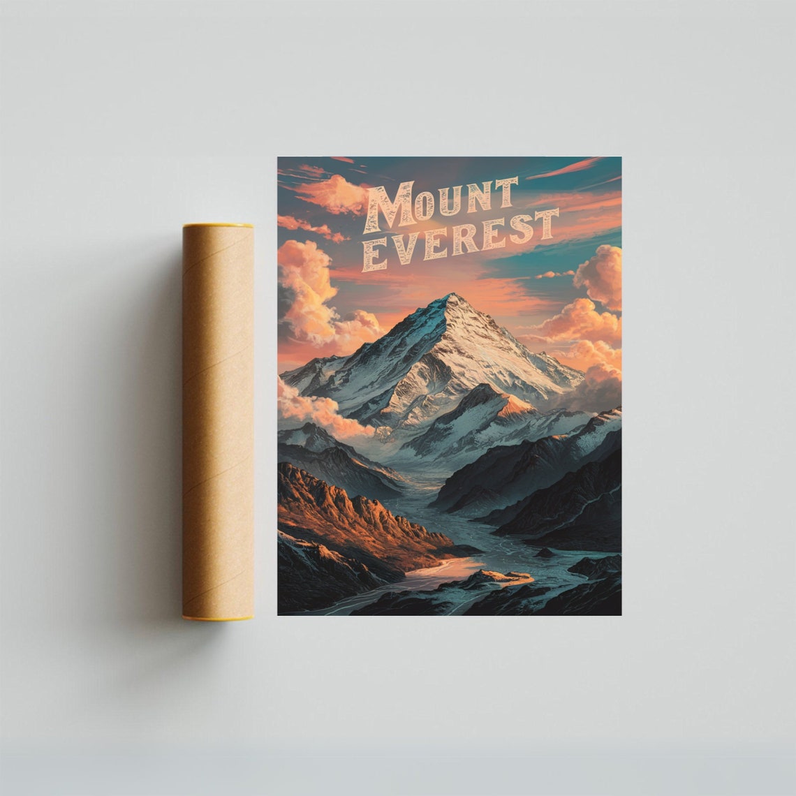 Mount Everest Sunset Snow Summit Orange Clouds Valley Vintage Poster - Image 3