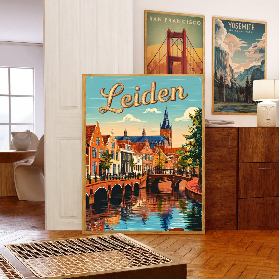 Leiden Netherlands Vintage Dutch Canal Houses Retro Travel Poster - Image 5