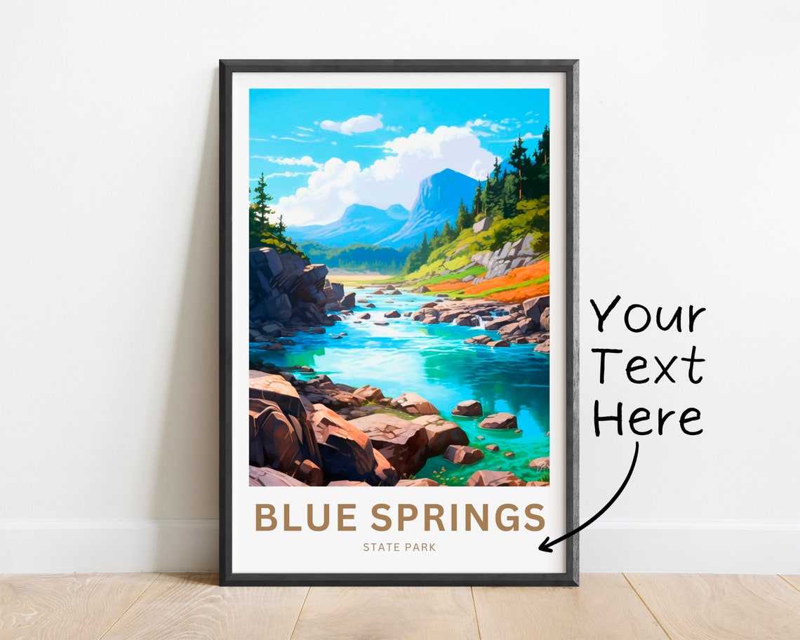Blue Springs Personalized Travel Poster River Gorge Custom Text Art
