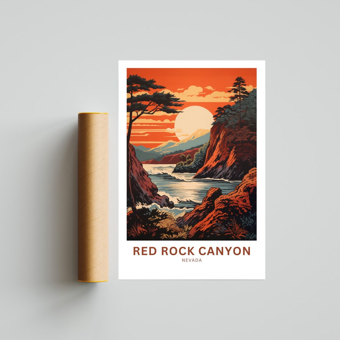 Red Rock Canyon Orange Sun River Cliffs Nevada Desert Poster - Image 4
