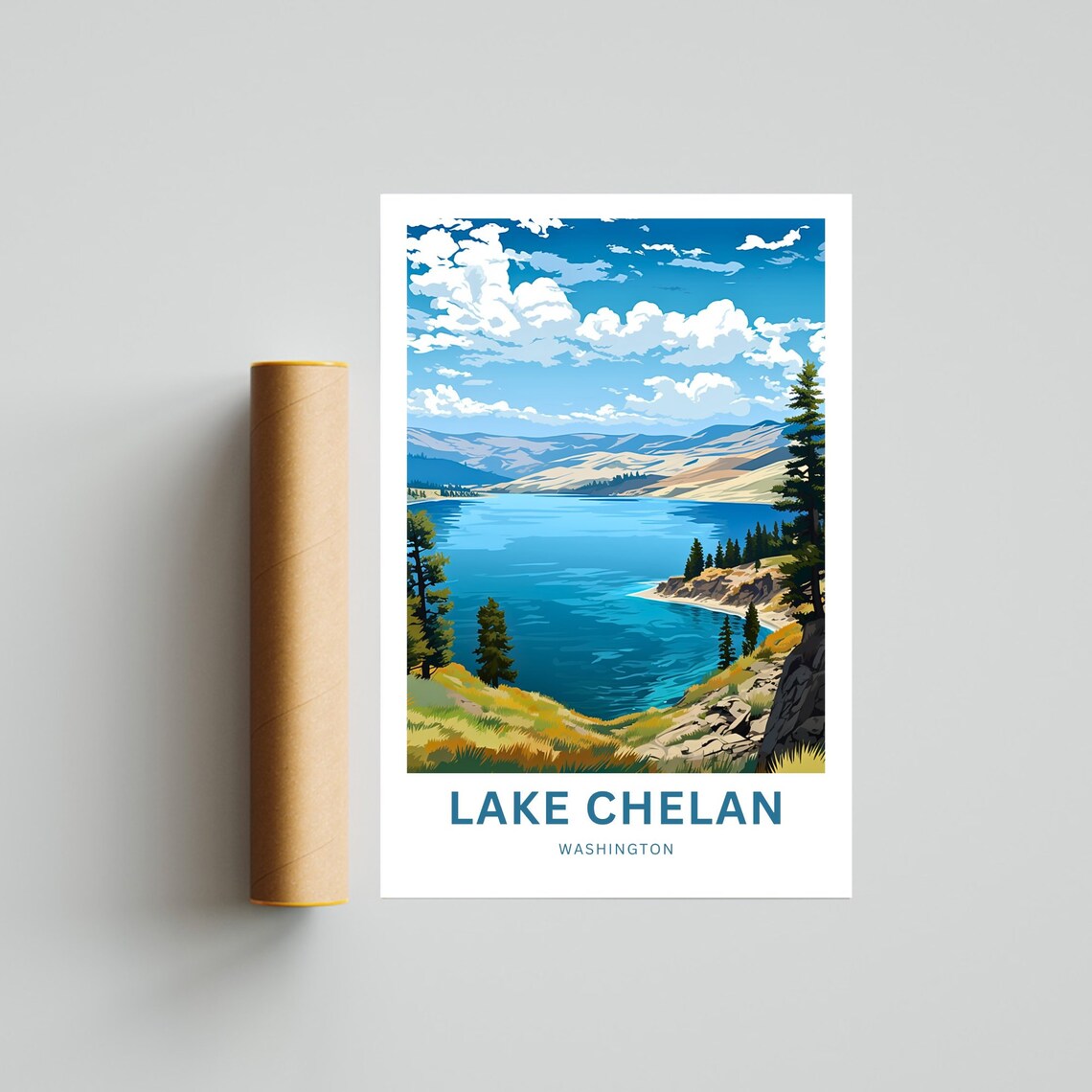 Lake Chelan Washington Blue Lake Mountain Vintage Travel Poster Art - Image 4