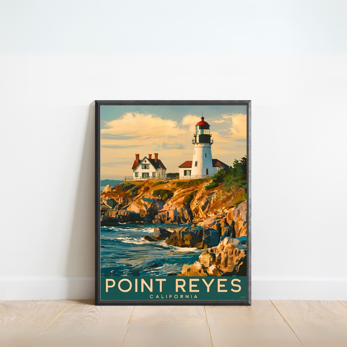 Point Reyes California Lighthouse Rocky Coast Waves Travel Poster