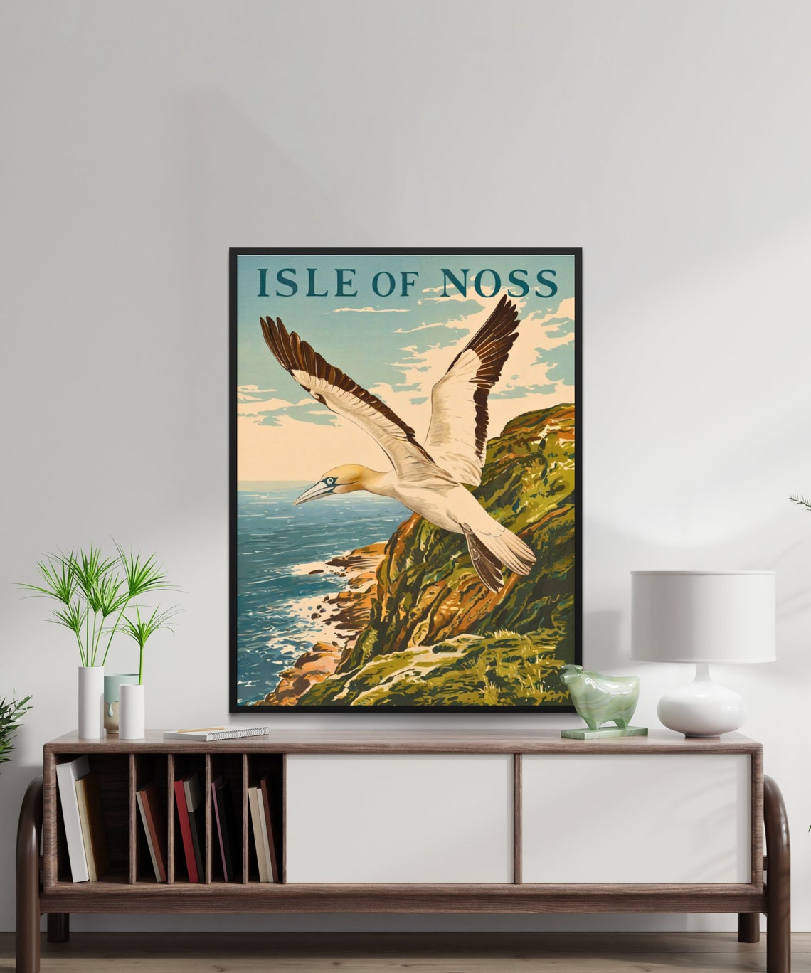 Isle of Noss Vintage Gannet Seabird Coastal Cliffs Retro Poster - Image 2