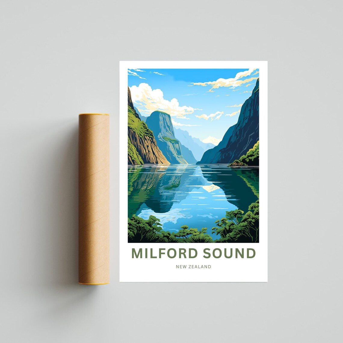Milford Sound New Zealand Sailboat on Blue Fjord Retro Travel Poster - Image 4