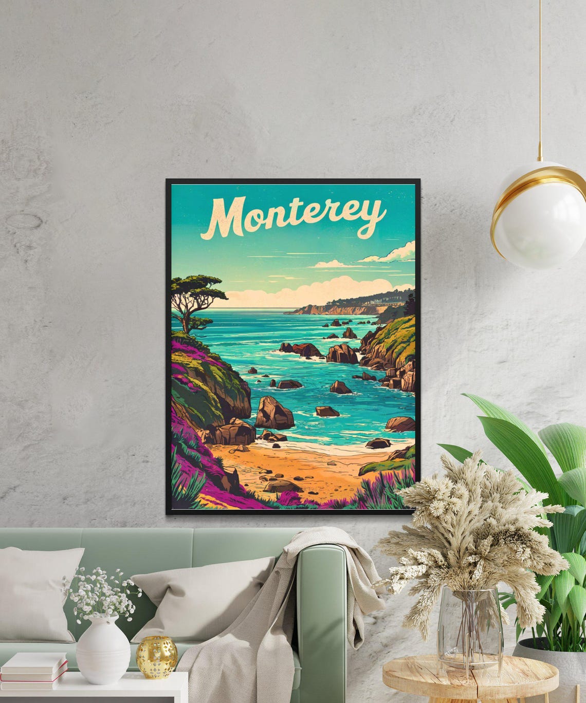 Monterey Retro Coastal Cliffs Rocky Shore Vintage Travel Poster - Image 2