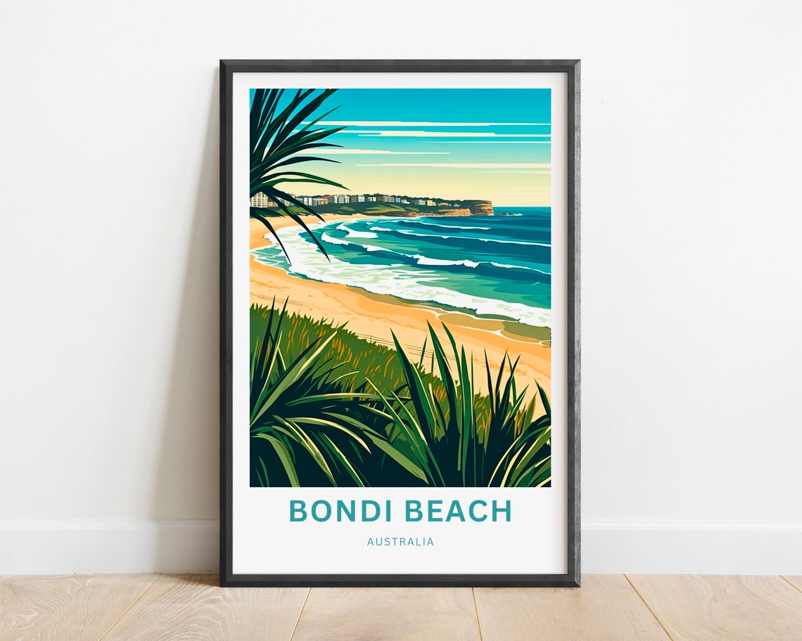 Bondi Beach Australia Surf Coast Rolling Waves Travel Poster