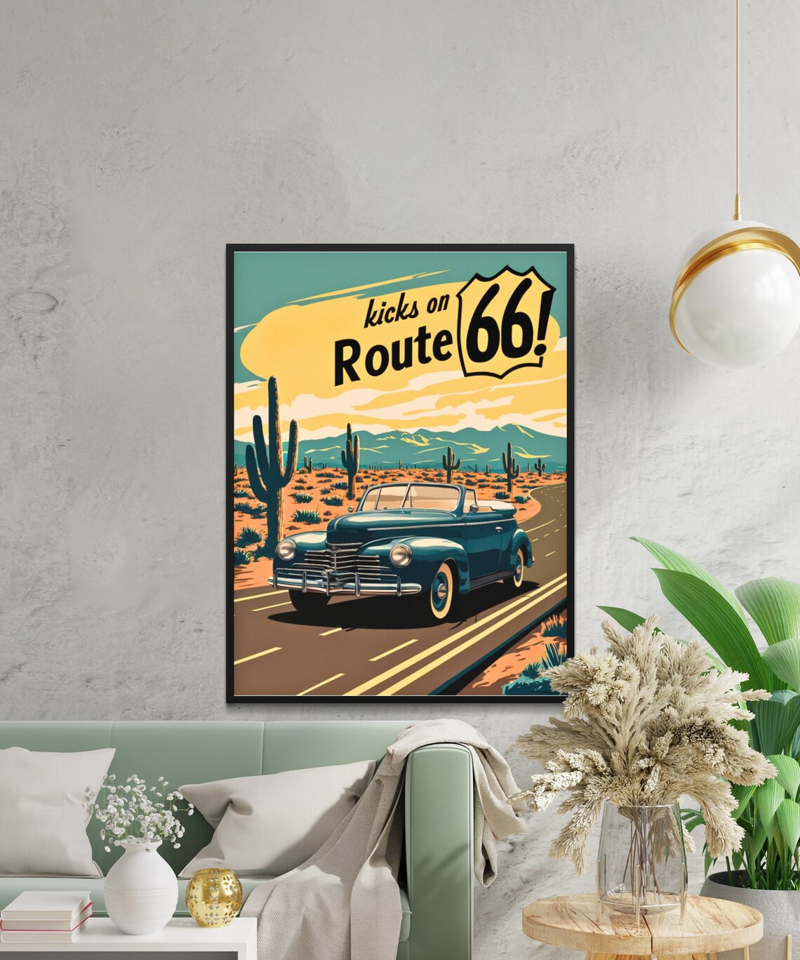 Kicks on Route 66 Desert Highway Classic Car Vintage Travel Poster - Image 3