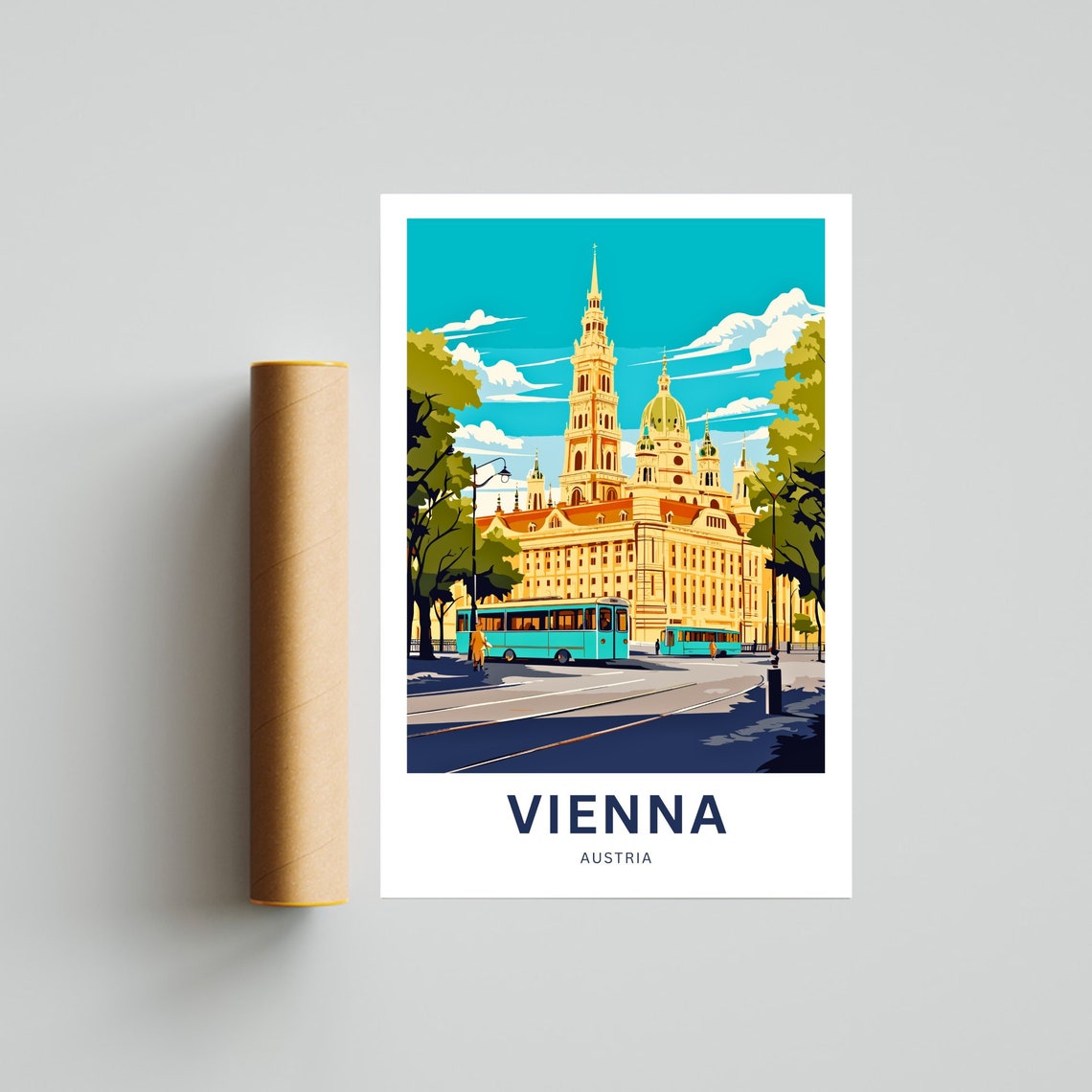 Personalized Vienna Austria City Hall Tram Custom Travel Poster - Image 2