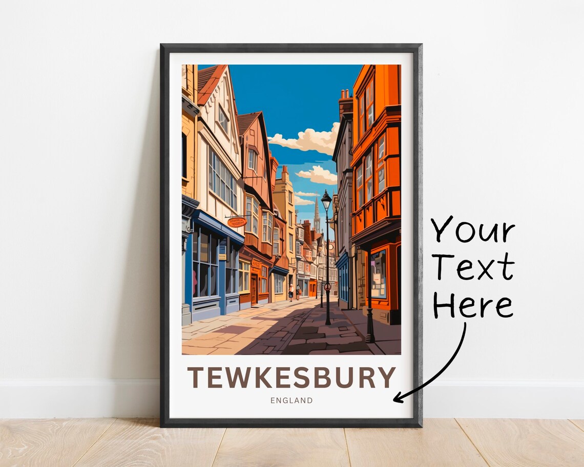 Tewkesbury England Colorful Historic Shops Street Travel Poster