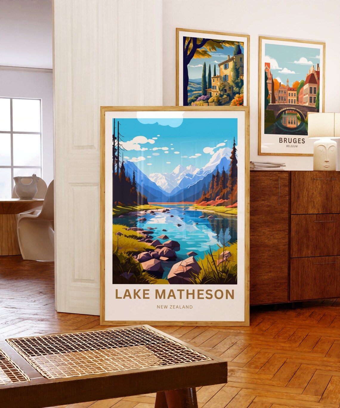 Lake Matheson New Zealand Snowy Peaks Alpine Lakeside Poster - Image 5