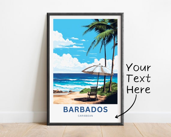 Personalized Barbados Travel Print Barbados Poster Caribbean Wall Art Framed Present Gift Caribbean Present