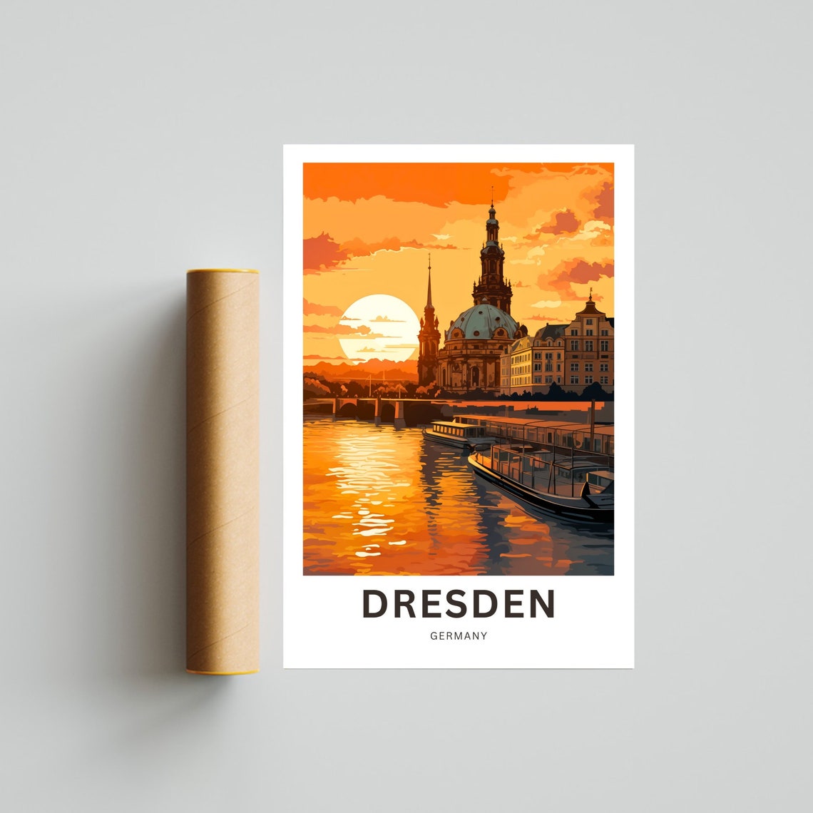 Personalized Dresden Germany River Sunset Custom Text Poster - Image 4