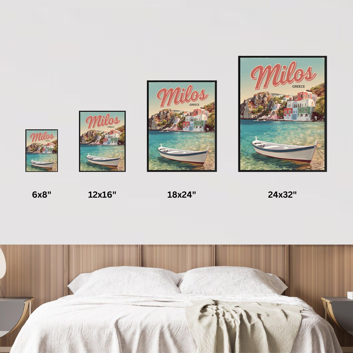 Milos Greece Turquoise Bay Fishing Boat Retro Island Scene Poster - Image 2