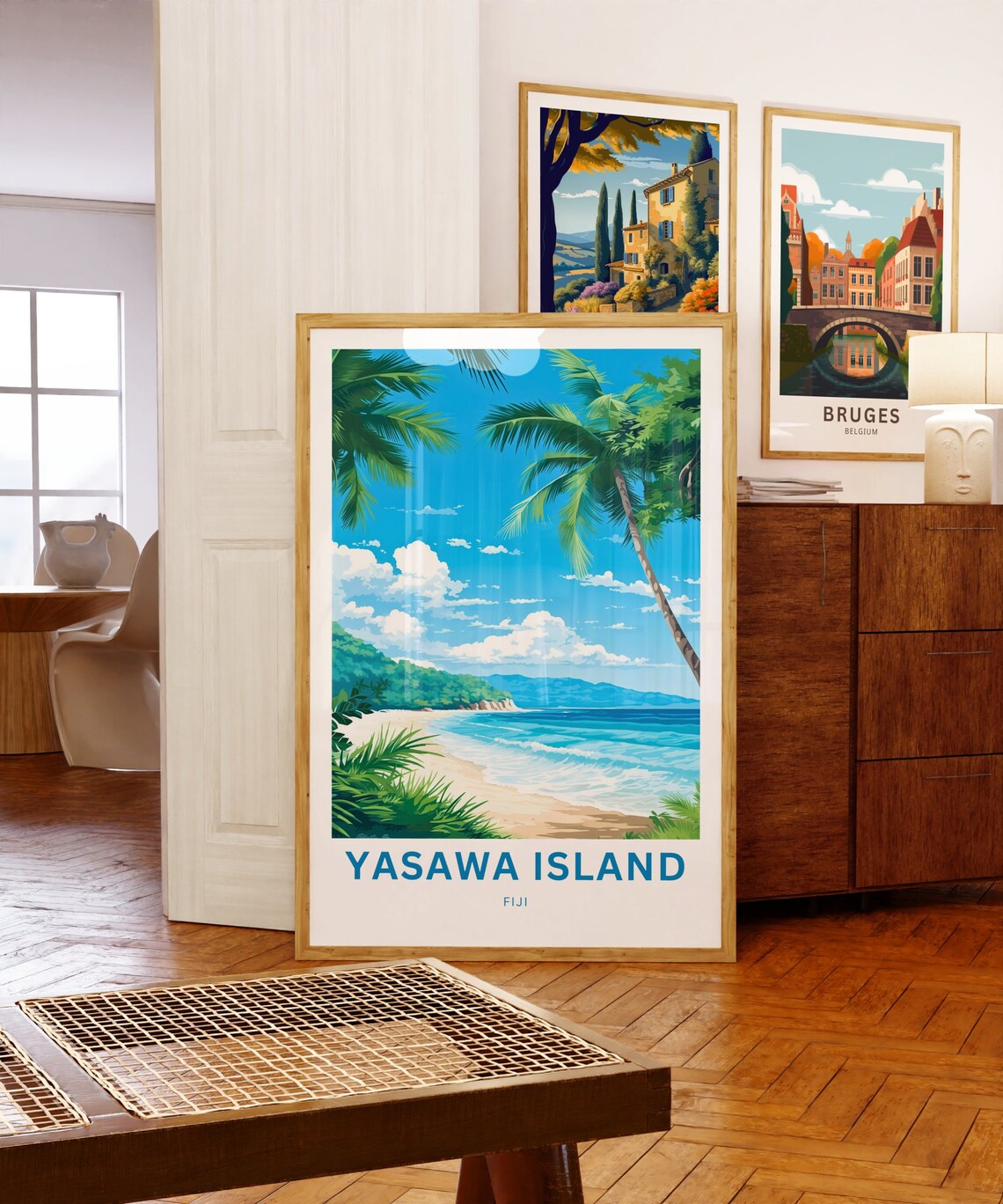 Yasawa Island Fiji White Sand Beach Between Tall Palms Poster - Image 5