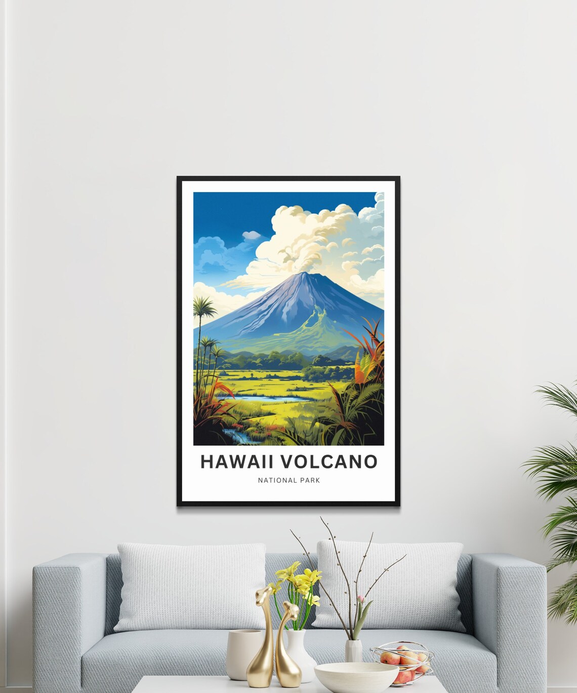 Hawaii Volcano National Park Smoky Crater Tropical Field Travel Poster - Image 3