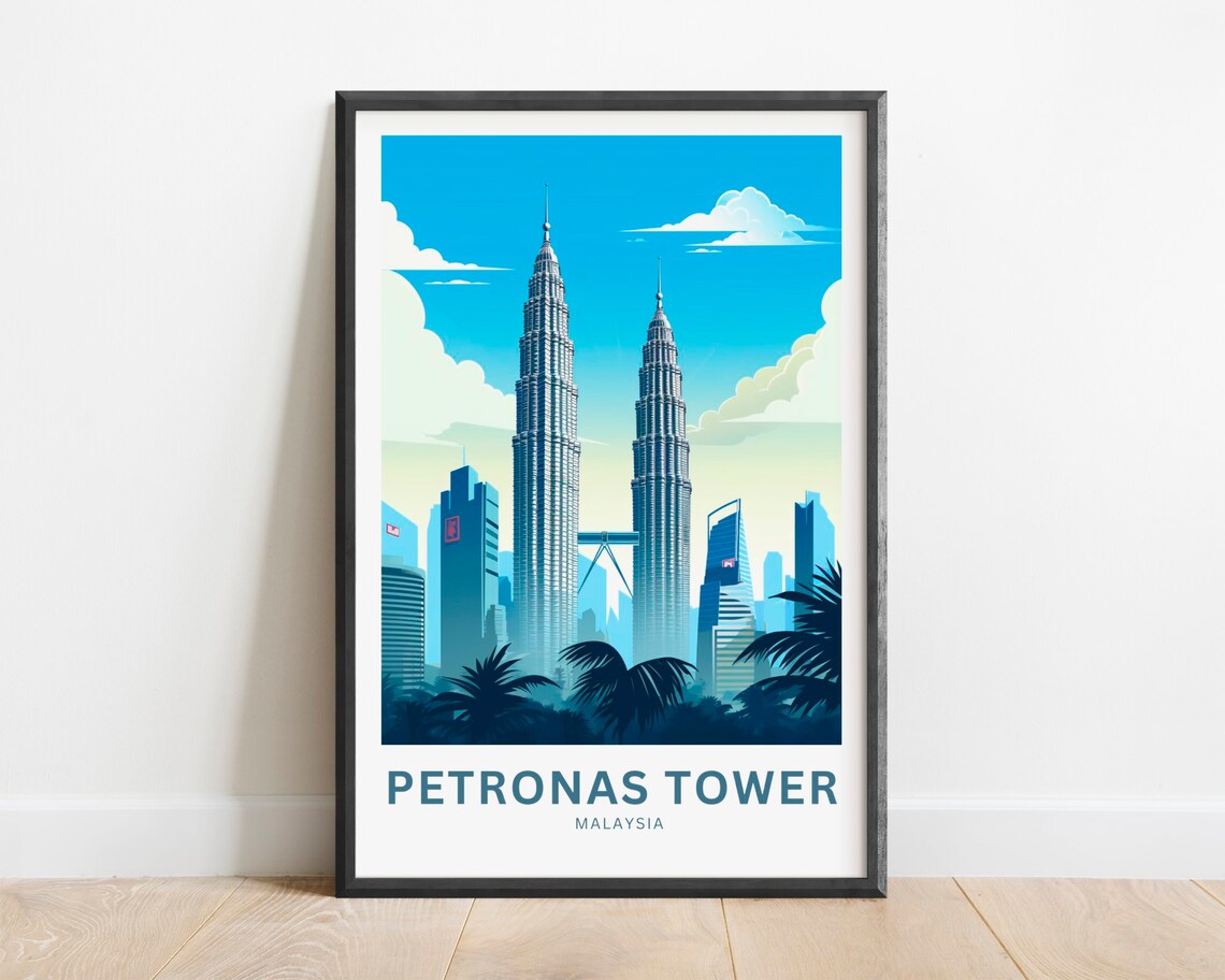 Petronas Towers Malaysia Twin Vintage Skyline City Travel Poster