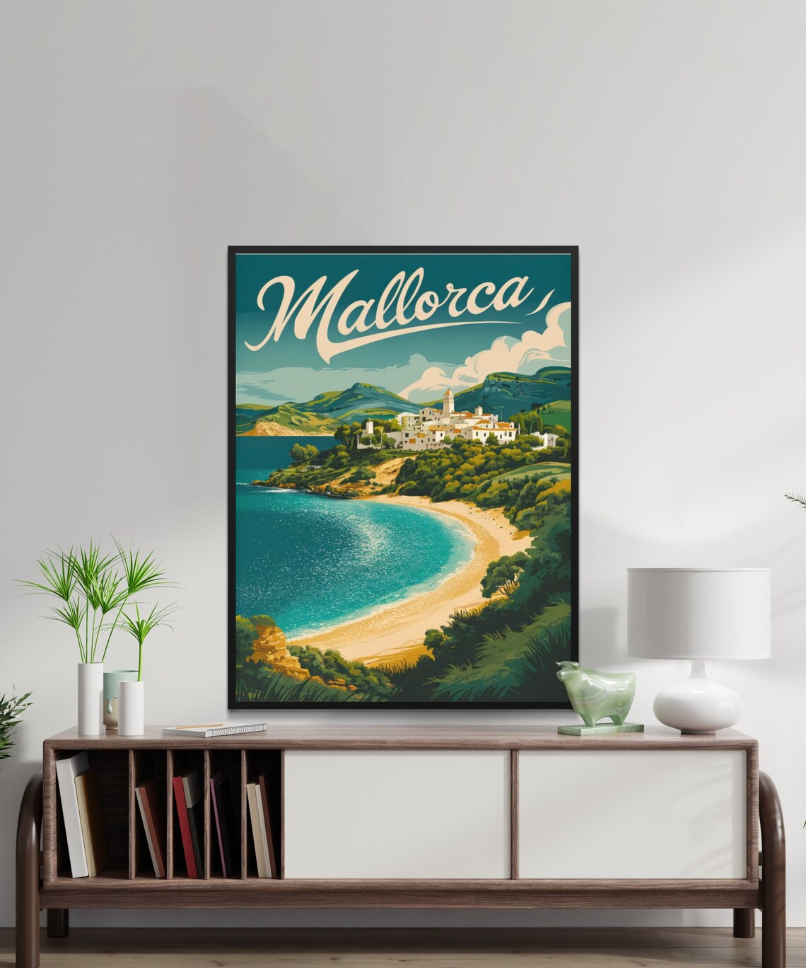 Mallorca Spain Coastal Village Curved Beach Vintage Travel Poster - Image 2