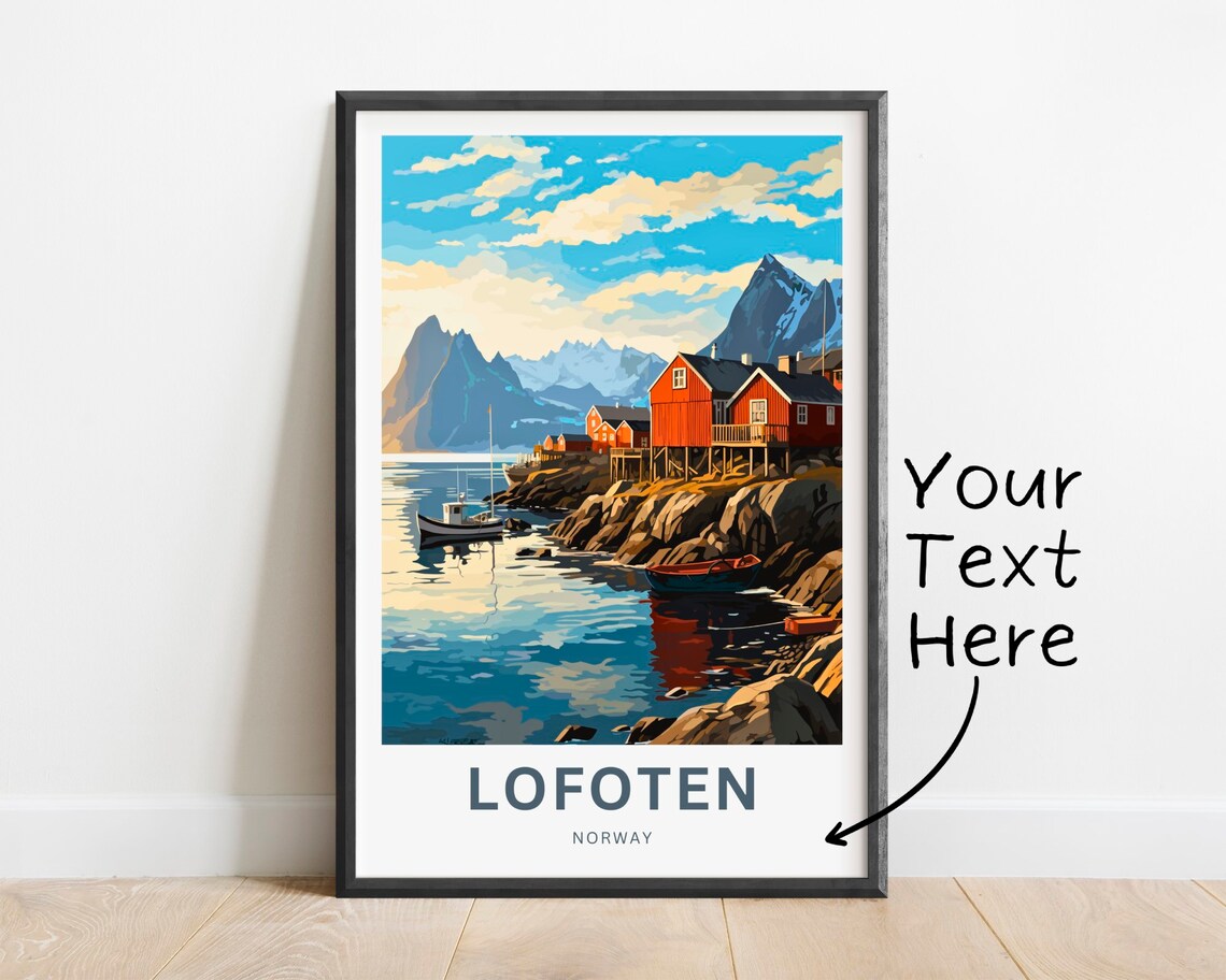 Lofoten Norway Red Fishing Cabins Boats Mountain Personalized Poster