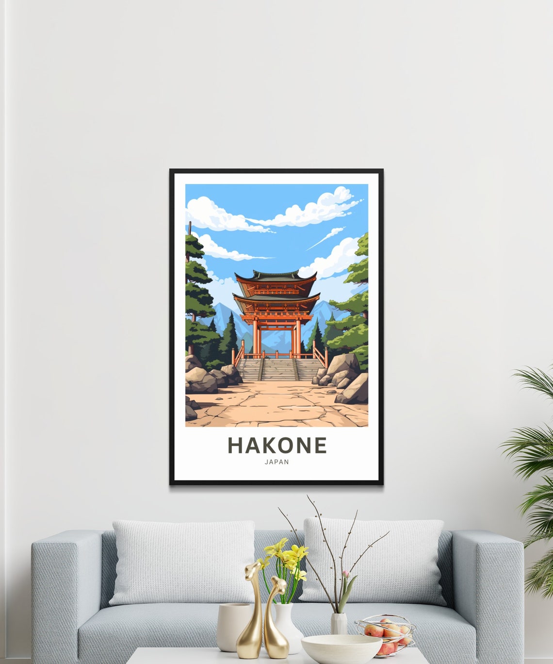 Hakone Japan Red Temple Gate Mountain View Vintage Travel Poster - Image 3