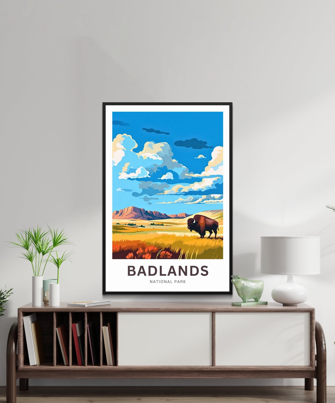 Badlands National Park Bison Golden Prairie Custom Travel Poster - Image 2