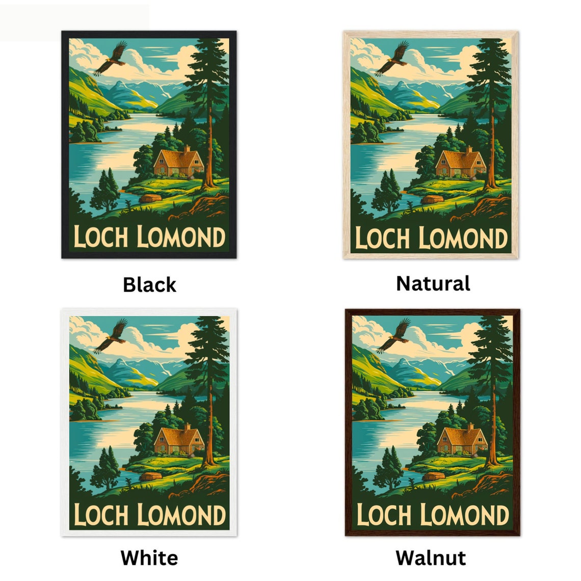 Loch Lomond Scotland Vintage Cabin Eagle Pine Mountain Poster - Image 4