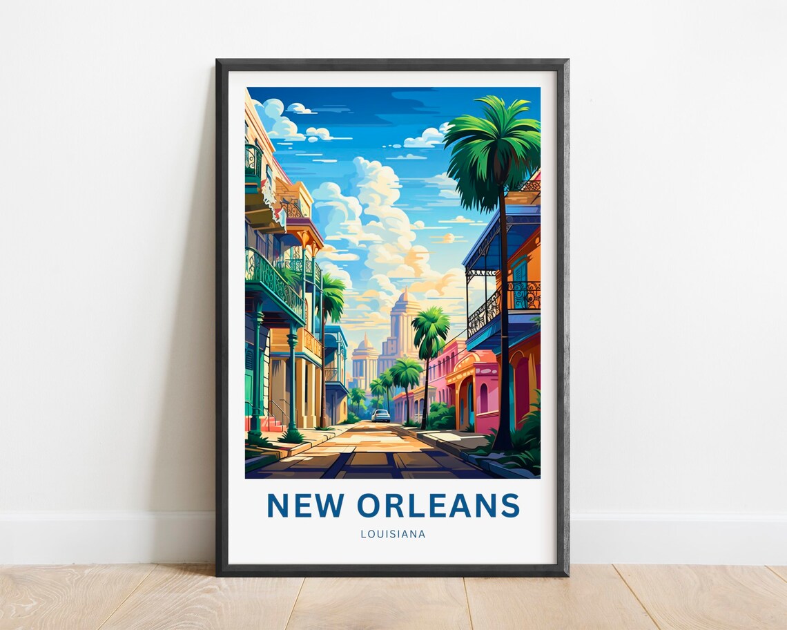 New Orleans Louisiana Historic Street Palms Skyline Scene Poster