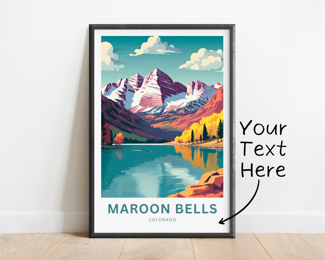 Personalized Maroon Bells Travel Poster, Colorado Art