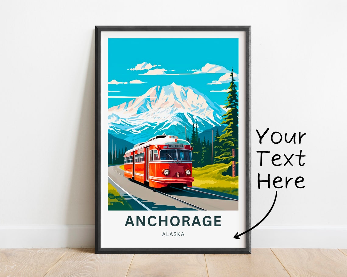 Anchorage Alaska Vintage Red Trolley Personalized Travel Poster