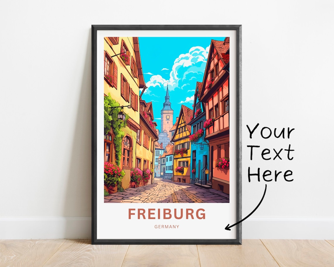 Personalized Freiburg Germany Cobblestone Street Vintage Travel Poster