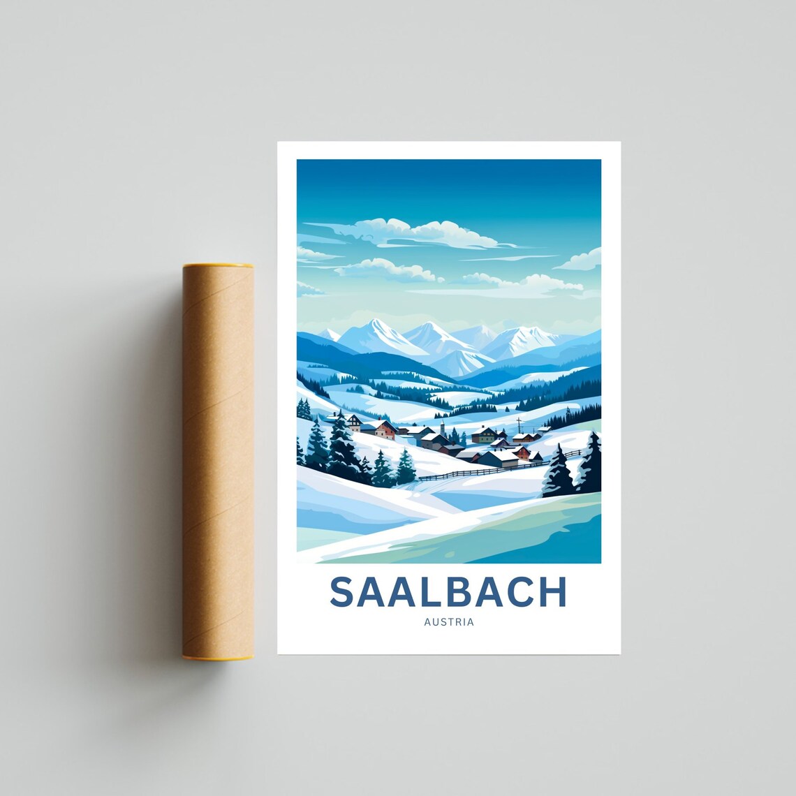 Saalbach Austria Snowy Mountain Village Winter Ski Travel Poster - Image 4