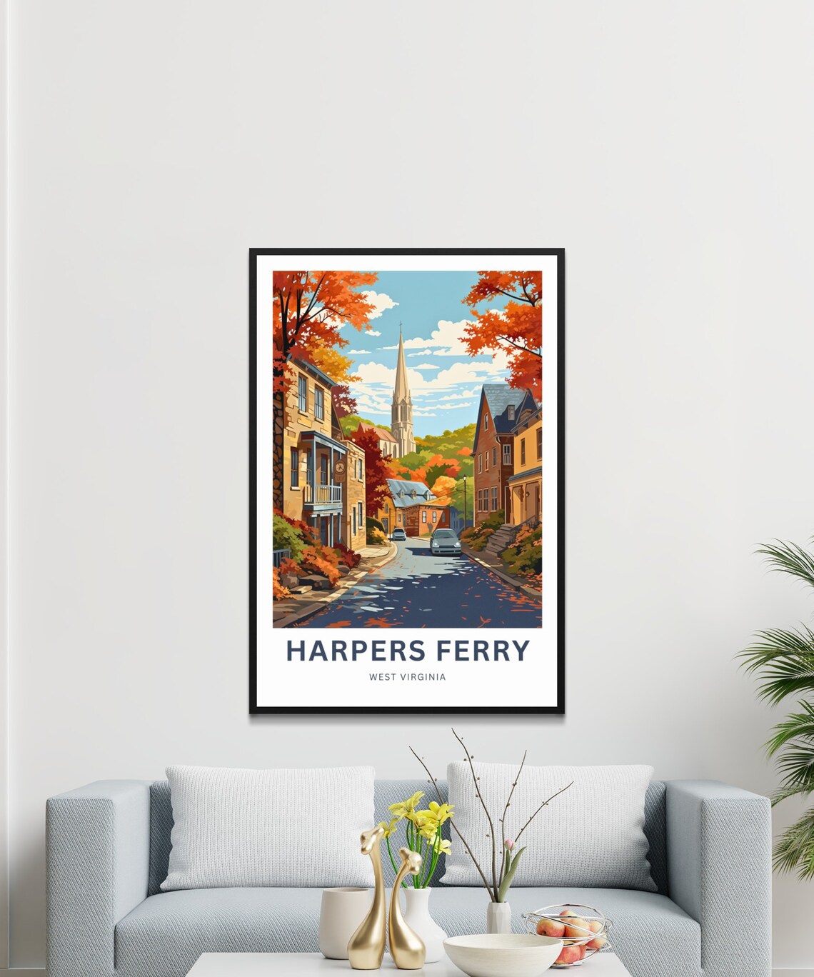 Harpers Ferry Fall Colors Historic Street with Church Spire Poster - Image 3