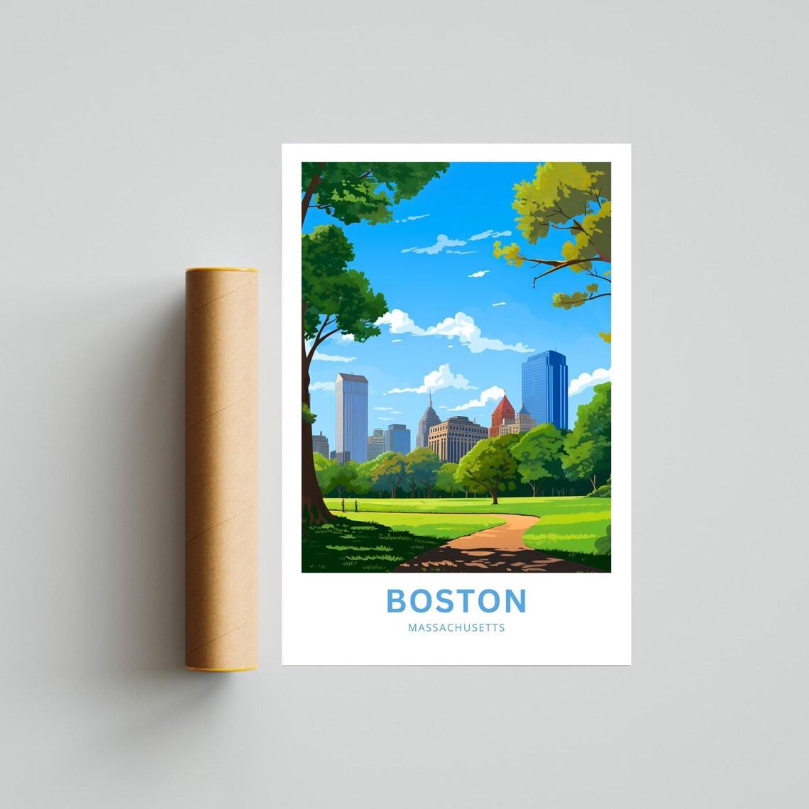 Boston Massachusetts Skyline Park Summer City Retro Travel Poster - Image 4