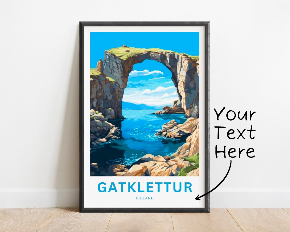 Personalized Gatklettur Iceland Poster of Natural Rock Arch Art