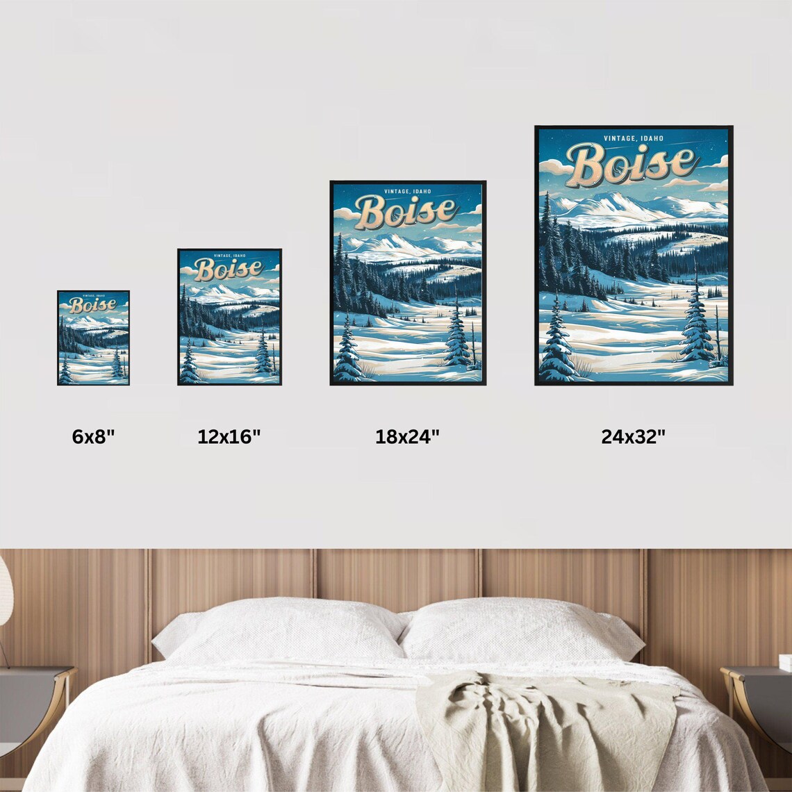 Boise Idaho Vintage Style Snowy Mountain Valley Winter Poster - Image 2