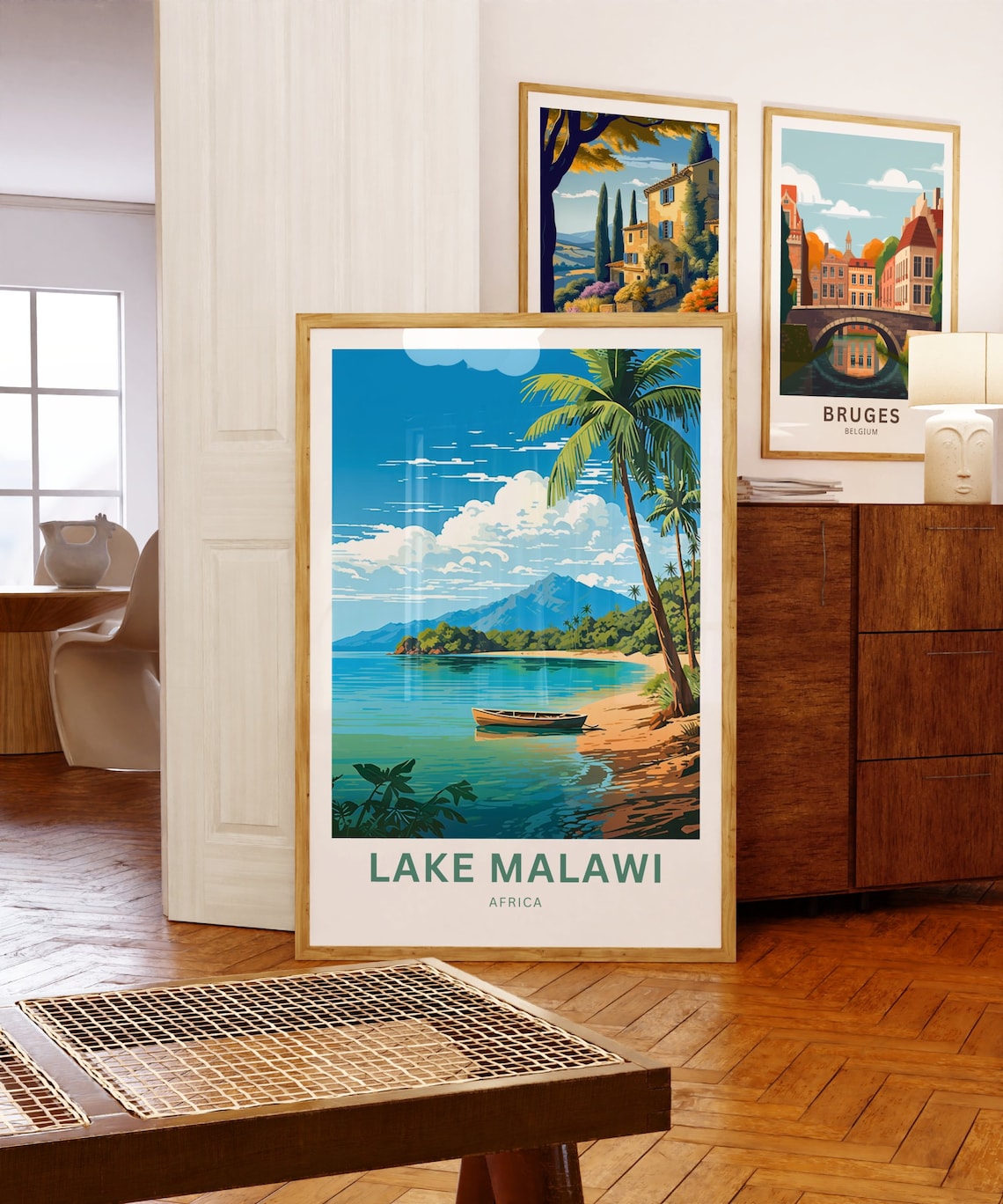 Lake Malawi Africa Poster with Wooden Canoe on Turquoise Water Art - Image 5