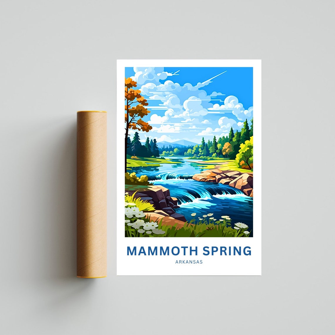 Mammoth Spring Arkansas Waterfall Rapids White Blooms Travel Poster - Image 4
