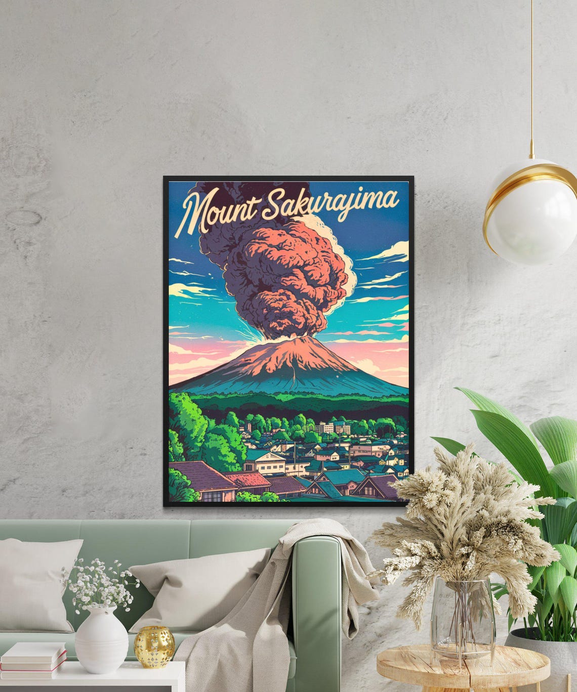 Mount Sakurajima Japan Dramatic Eruption Over Town Sunset Poster - Image 3