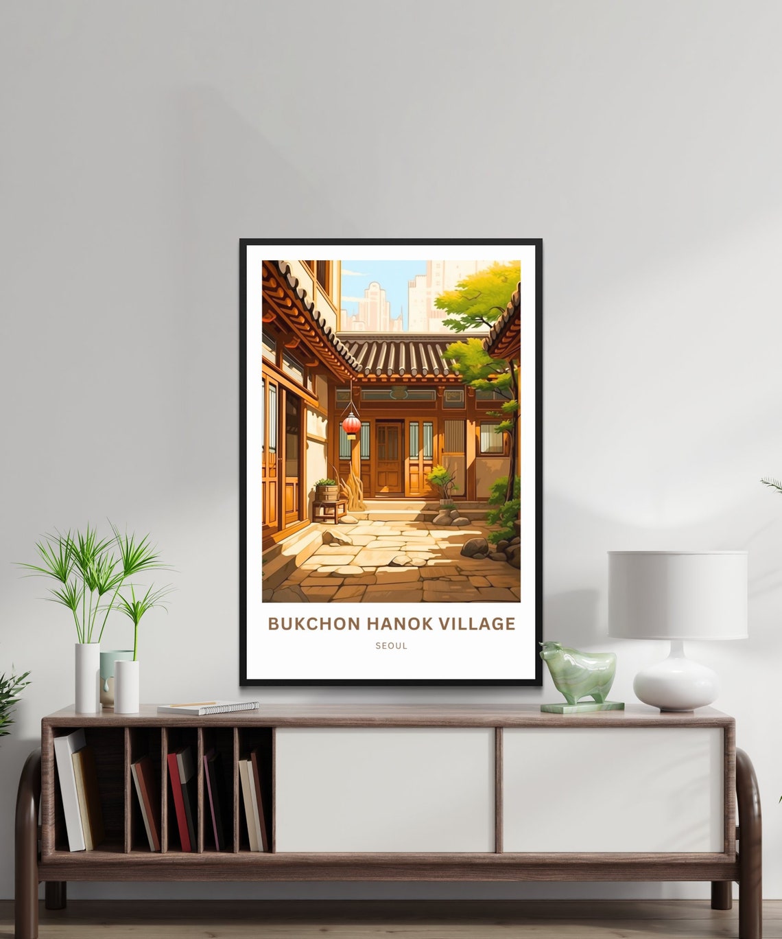 Bukchon Hanok Village Seoul Courtyard Custom Text Personalized Poster - Image 2
