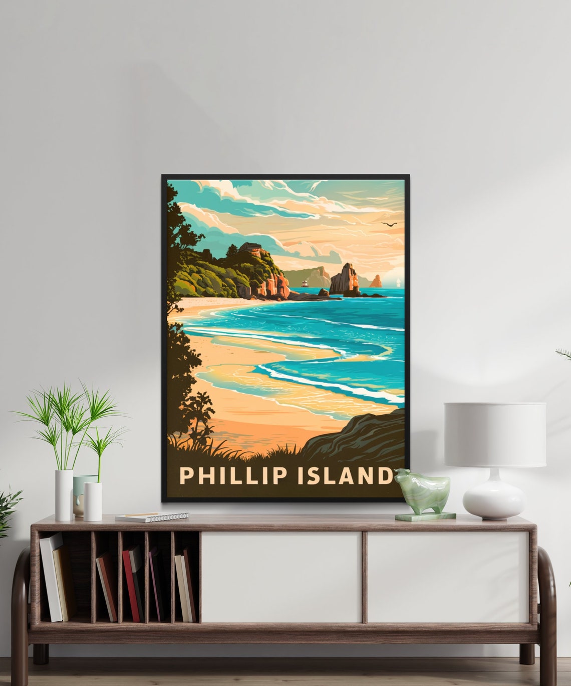 Phillip Island Australia Vintage Beach Sea Stacks Scene Poster - Image 2