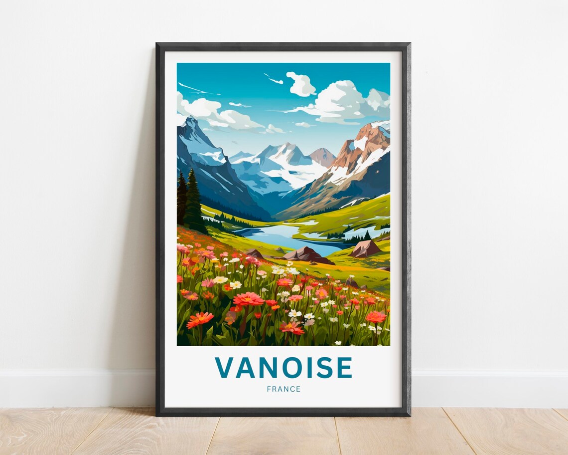 Vanoise France Wildflower Meadow Lake Peaks Scenic Travel Poster