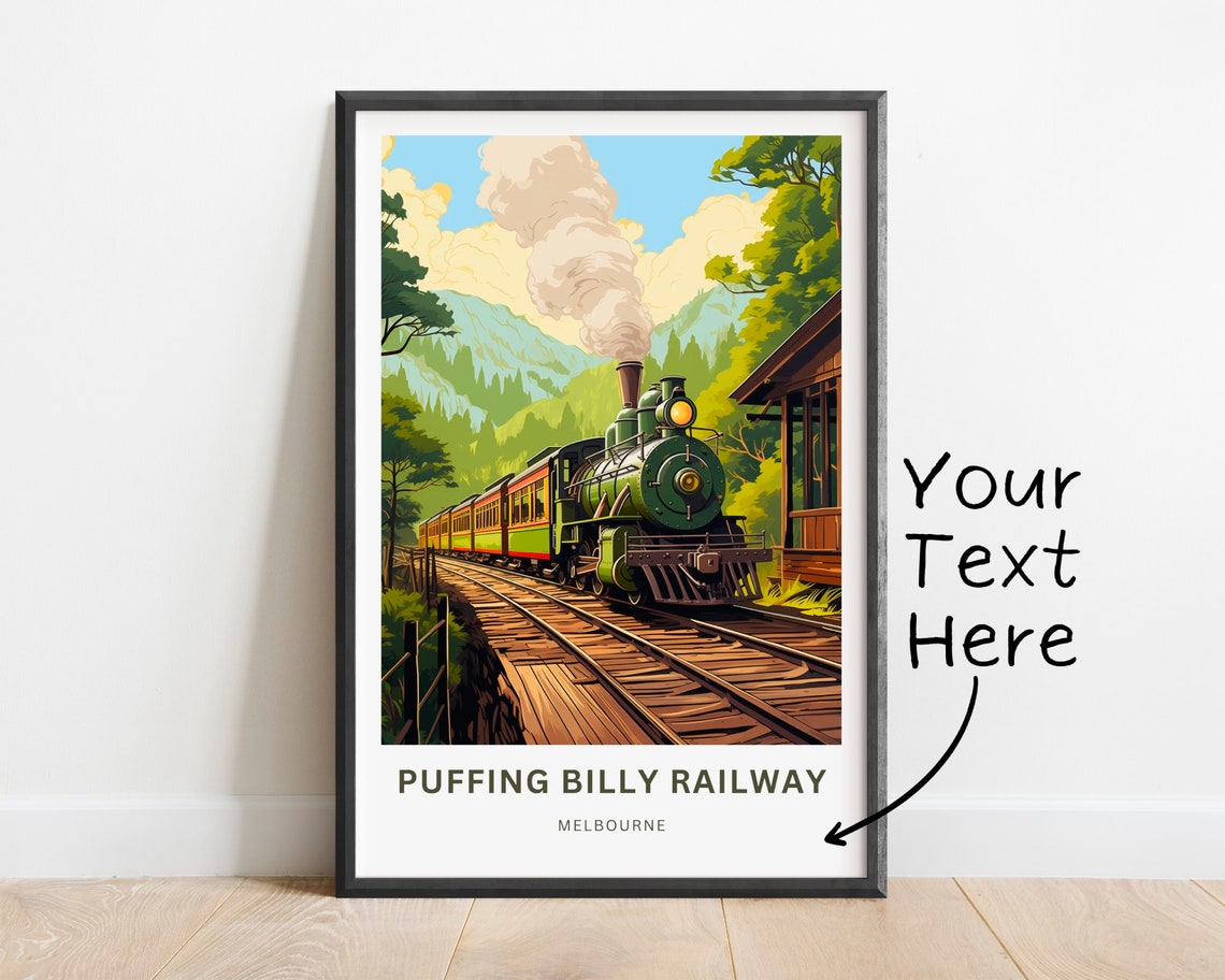 Puffing Billy Railway Melbourne Green Steam Locomotive Station Poster